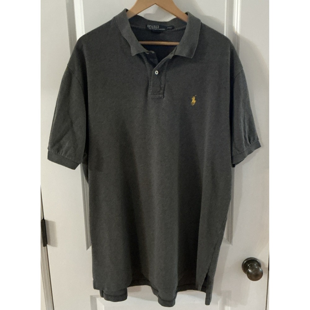 Polo Ralph Lauren Men's Polo Shirt XXL – Gray Short Sleeve Cotton –‎ Yellow Pony